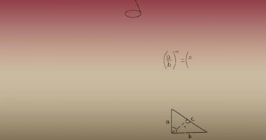 Pembe gradyan zemine karşı yüzen matematiksel denklemlerin ve formüllerin animasyonu. Okul ve eğitim kavramı