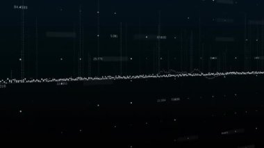 Veri işleme animasyonu ve siyah arkaplan karşısında değişen sayılar. Bilgisayar arayüzü ve iş veri teknolojisi kavramı