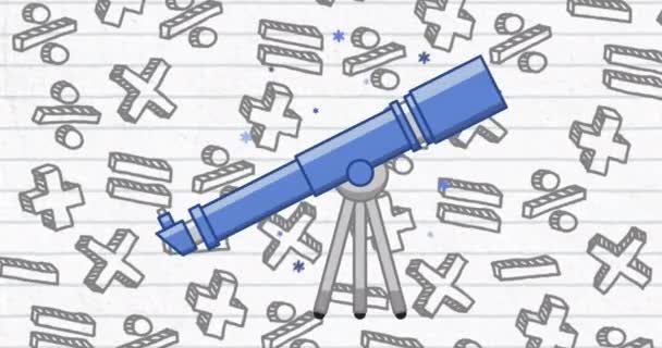 Animation Mathematischer Symbole Und Datenverarbeitung Über Das Teleskop Globales Bildungs — Stockvideo