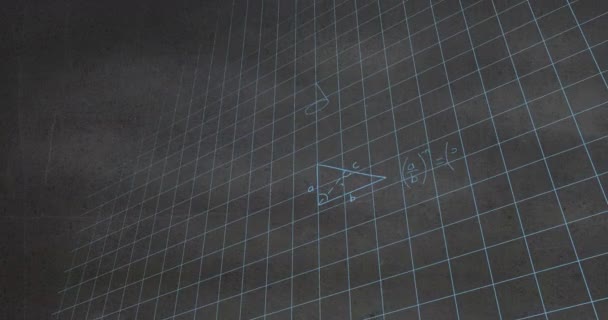 Анимация Математических Уравнений Формул Сетке Сером Фоне Текстурой Концепция Школы — стоковое видео