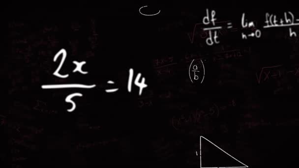 Animáció Matematikai Egyenletek Diagramok Képletek Lebegő Fekete Háttér Iskolai Oktatási — Stock videók