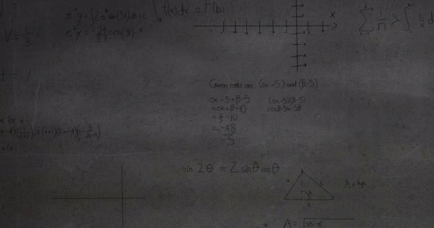 Анимация Математических Уравнений Формул Плавающих Сером Фоне Текстурой Концепция Школы — стоковое видео