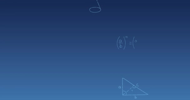 Mavi Gradyan Zemin Üzerinde Yüzen Matematiksel Denklemlerin Formüllerin Animasyonu Okul — Stok video