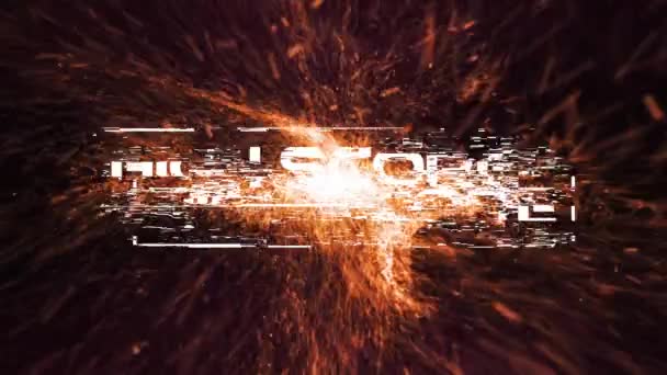 Animatie Van Glitch Effect Hoge Score Tekst Banner Rode Deeltjes — Stockvideo