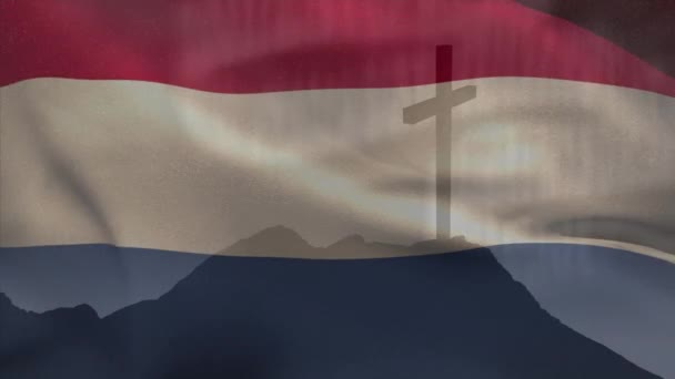 Animazione Della Croce Cristiana Bandiera Dei Paesi Bassi Cristianesimo Fede — Video Stock