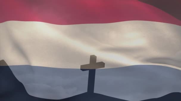 Animação Cruz Cristã Bandeira Das Terras Baixas Cristianismo Religião Conceito — Vídeo de Stock