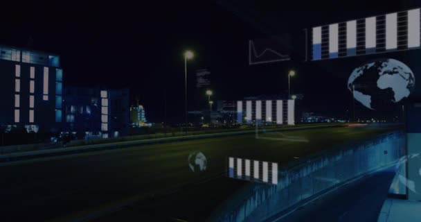 Animação Processamento Dados Estatísticos Contra Visão Aérea Tráfego Urbano Durante — Vídeo de Stock
