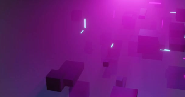 发光小径在紫色背景下在立方体上移动的动画 光和移动概念数字生成的视频 — 图库视频影像