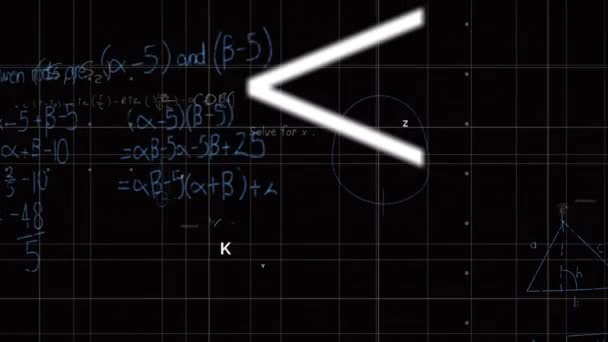 Animace Matematických Rovnic Symbolů Vznášejících Nad Sítí Mřížky Černém Pozadí — Stock video