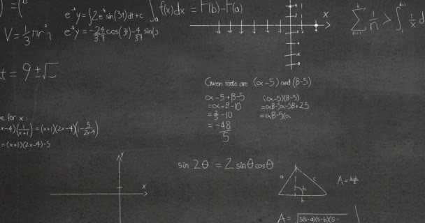 Animacja Równań Matematycznych Wzorów Pływających Teksturowanym Szarym Tle Koncepcja Szkoły — Wideo stockowe