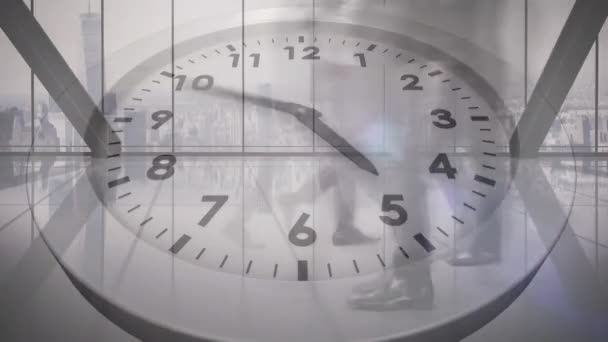 Animação Relógio Contra Lapso Tempo Baixa Seção Pessoas Negócios Andando — Vídeo de Stock
