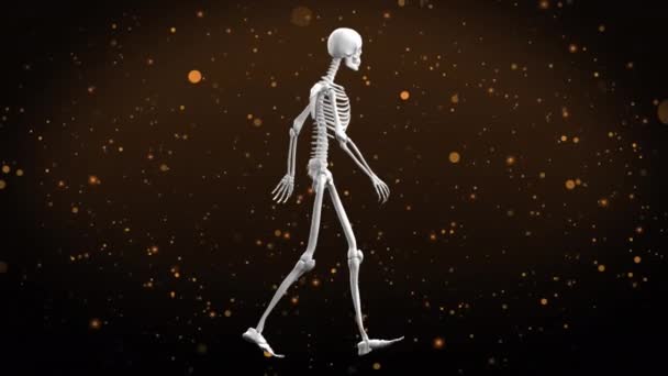 Animacja Ludzkiego Modelu Szkieletu Chodzenia Żółte Plamy Brązowym Tle Teksturowanym — Wideo stockowe