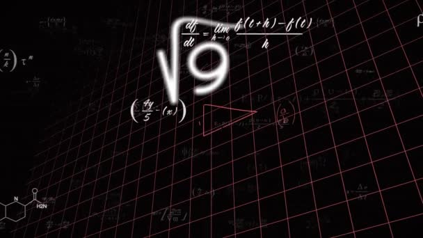 Animazione Equazioni Matematiche Formule Che Galleggiano Sulla Rete Griglia Sfondo — Video Stock