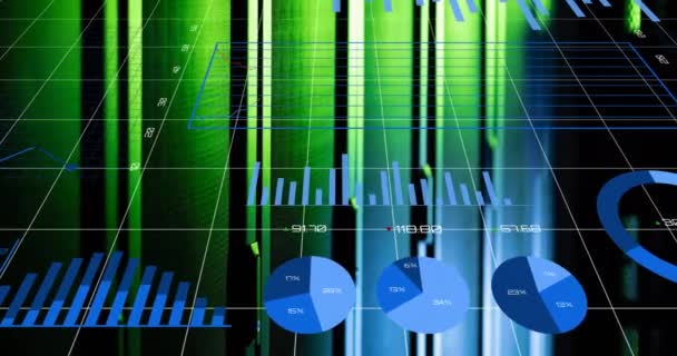Animação Processamento Estatístico Dados Através Rede Grade Contra Sala Servidor — Vídeo de Stock