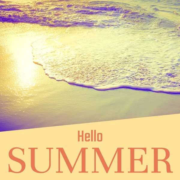 Složení Ahoj Letní Text Nad Mořem Písečnou Pláží Ahoj Léto — Stock fotografie