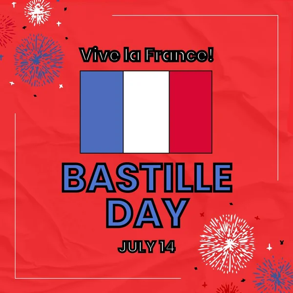Samenstelling Van Bastille Dagtekst Boven Vuurwerk Vlag Van Frankrijk Bastille — Stockfoto