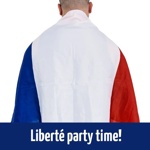 Fransa Bayrağı Taşıyan Beyaz Bir Adam Için Bastille Günü Metni — Stok fotoğraf
