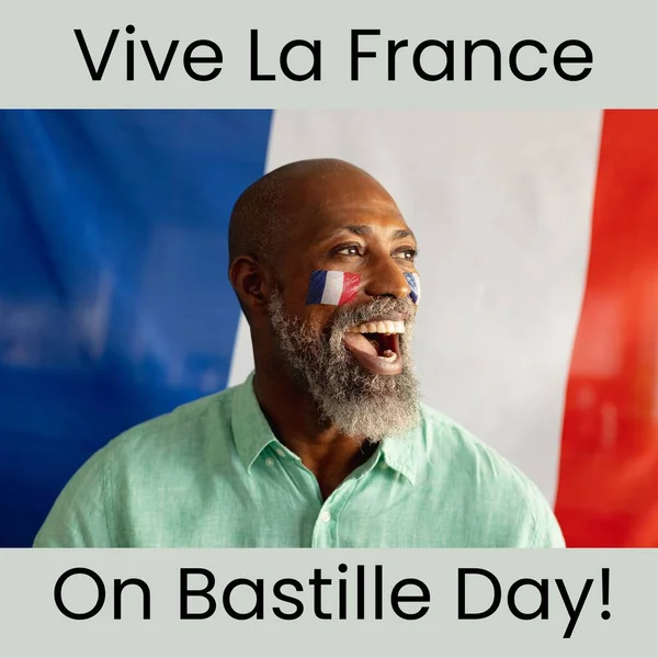 Состав Текста Дня Взятия Бастилии Над Африканским Американцем Флагами Франции — стоковое фото