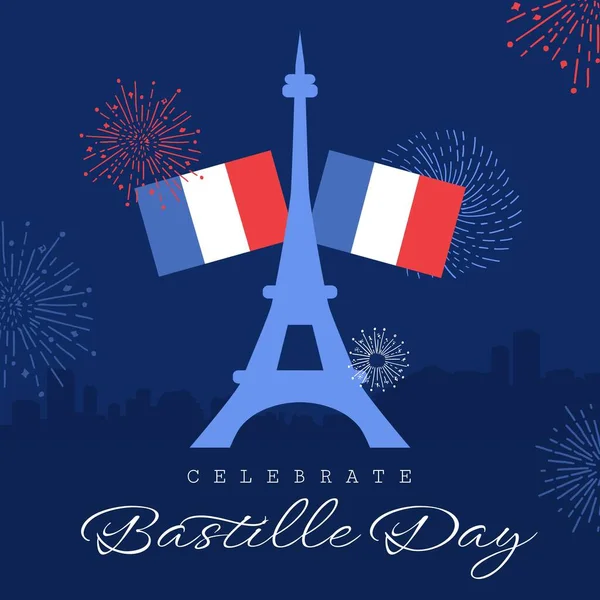 Σύνθεση Του Γιορτάζουν Bastille Ημέρα Κείμενο Πάνω Από Σημαίες Της — Φωτογραφία Αρχείου