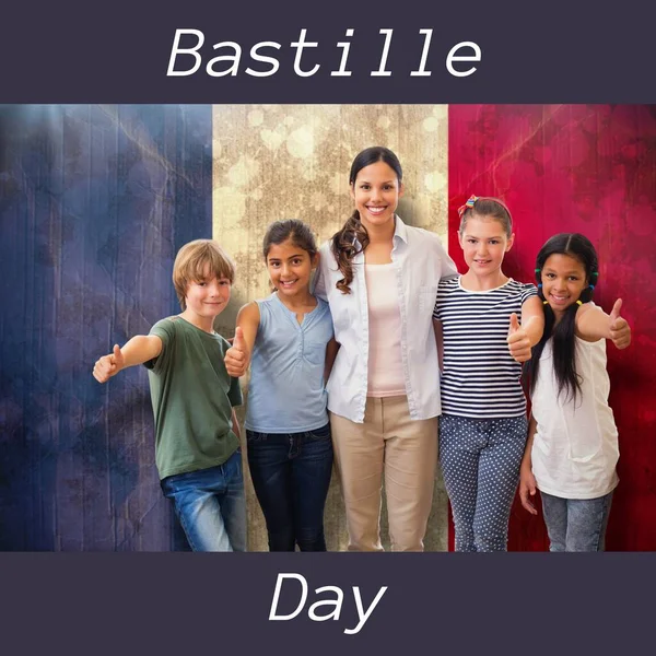 Composition Bastille Day Text Diverse Family Flag France France French — Stock Photo, Image