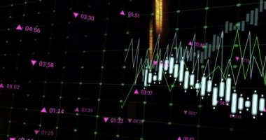 Kara arkaplan ile ağ üzerinden veri işleme animasyonu. Bilgisayar arayüzü ve iş teknolojisi kavramı