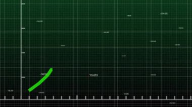 Yeşil arkaplan üzerinden istatistiksel veri işleme animasyonu. Bilgisayar arayüzü ve iş veri teknolojisi kavramı