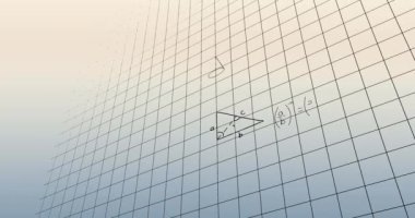 Mor arkaplan üzerinde yüzen matematiksel denklemlerin ve formüllerin animasyonu. Okul ve eğitim kavramı