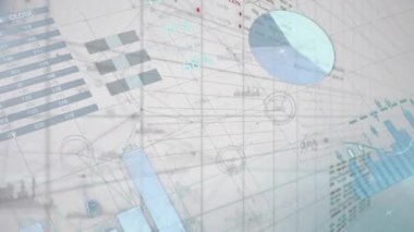 Gri arkaplanda bağlantılar, istatistiksel ve borsa veri işleme ağının animasyonu. Küresel ekonomi ve iş veri teknolojisi kavramı