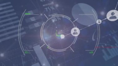 İstatistiksel veri işleme ve bağlantı ağı üzerinden tarama alanının animasyonu. Küresel ağ ve iş teknolojisi kavramı