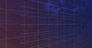 Gökyüzündeki kara bulutlara karşı ağ kuleleri üzerinden istatistiksel veri işleme animasyonu. Küresel ağ ve iş veri teknolojisi kavramı