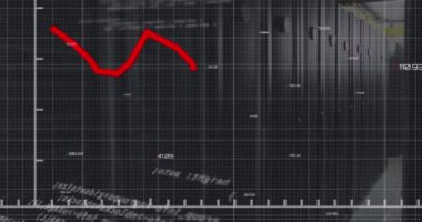 Bilgisayar sunucu odasındaki şebeke üzerinden istatistiksel veri işleme animasyonu. Bilgisayar arayüzü ve iş veri depolama teknolojisi kavramı