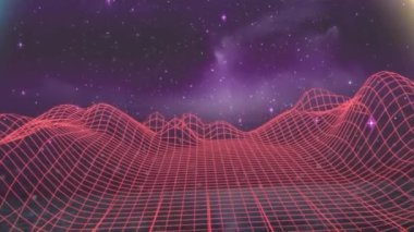 Şehir manzarasının havadan görüntüsüne karşı uzayda meta-evren yapılarının animasyonu. İş verileri ve metaevren teknoloji kavramı