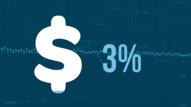 Dolar sembolünün canlandırılması veri işlemeye karşı yüzdeyi dolduruyor ve arttırıyor. Küresel ekonomi ve iş teknolojisi kavramı