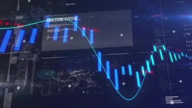 Animation of interface with data processing against blue background. Computer interface and business technology concept