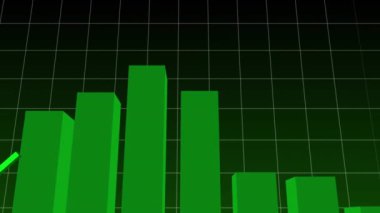 Siyah arkaplana karşı ızgara ağı üzerinden istatistiksel veri işleme animasyonu. Bilgisayar arayüzü ve iş veri teknolojisi kavramı