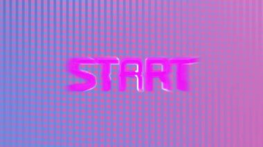 Gradyan çizgili mor arkaplan üzerinde metin pankartı başlatılırken hata efektinin canlandırılması. Video oyunu arayüzü ve teknoloji kavramı