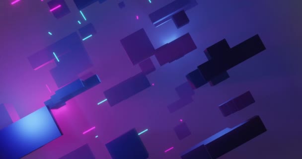 Animation Glowing Light Trails Moving Cubes Purple Background Pattern Light — Stock Video