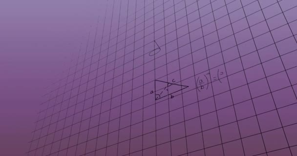 Mor Arkaplan Üzerinde Yüzen Matematiksel Denklemlerin Formüllerin Animasyonu Okul Eğitim — Stok video