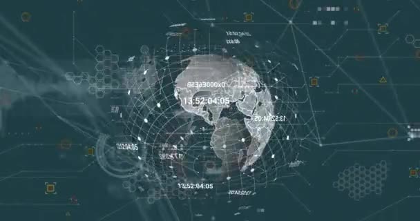 Animation Réseau Connexions Avec Traitement Des Données Travers Monde Concept — Video