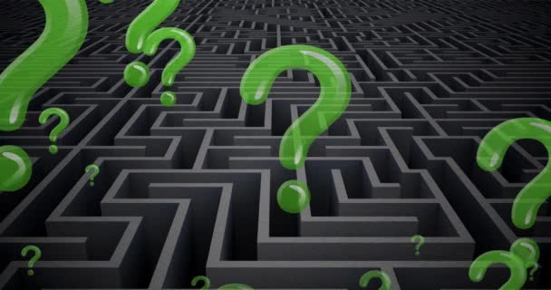 Animation Green Question Marks Floating Grey Maze Decisions Confusion Education — Stock Video