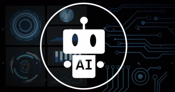 Animación Texto Iconos Procesamiento Datos Través Placa Circuito Inteligencia Artificial — Vídeo de stock