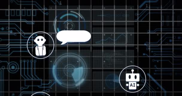 Animatie Van Tekst Iconen Gegevensverwerking Printplaat Mondiale Kunstmatige Intelligentie Gegevensverwerking — Stockvideo