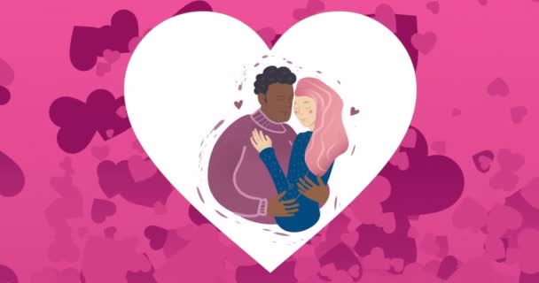 Animação Ícone Abraço Casal Corações Fundo Rosa Conceito Amor Celebração — Vídeo de Stock