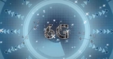Şebeke üzerinde 6G metin, tarama ve veri işleme animasyonu. Küresel bağlantılar, bulut hesaplama ve veri işleme kavramı dijital olarak oluşturulmuş video.