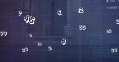 Boş ofise karşı değişen numaralar, istatistiksel ve borsa veri işleme animasyonu. Küresel ekonomi ve iş veri teknolojisi kavramı