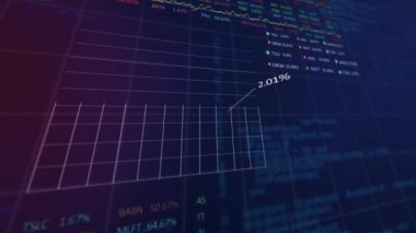 Mor arka planda istatistiksel ve borsa veri işleme animasyonu. Küresel ekonomi ve iş veri teknolojisi kavramı