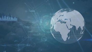Tüm dünyada bağlantılarla veri işleme animasyonu. Küresel ağlar, işletmeler, finans ve veri işleme kavramı dijital olarak oluşturulmuş video.