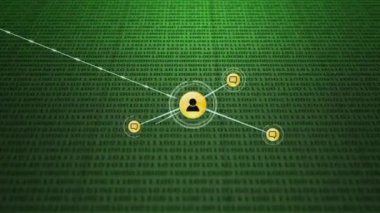 Yeşil arkaplana karşı dijital simge ağının animasyonu ve ikili kodlama. Küresel ağ ve iş teknolojisi kavramı