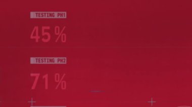 Animation of statistical data processing against red background. Computer interface and business data technology concept