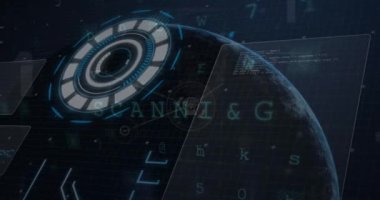 Kapsam taraması ve kürede veri işleme animasyonu. Küresel bağlantılar, bulut hesaplama ve veri işleme kavramı dijital olarak oluşturulmuş video.